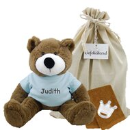 Knuffel Beer Vic Brown 45 cm met naam op mint shirtje Knuffel Beer Vic Brown 45 cm met naam op mint shirtje