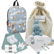 Nijntje Rugtas Miffy Little Explorer met knuffeldoekje stonegreen met naam Nijntje Rugtas Miffy Little Explorer met knuffeldoekje stonegreen met naam