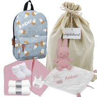Nijntje Rugtas Miffy Little Explorer met knuffeldoekje roze met naam Nijntje Rugtas Miffy Little Explorer met knuffeldoekje roze met naam