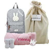 Nijntje Rugtas Funny Days Grey badjasje babyroze met naam Nijntje Rugtas Funny Days Grey badjasje babyroze met naam