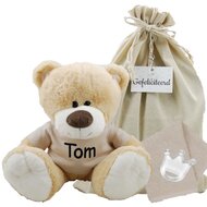 Knuffel Beer Boris met naam op cream shirtje Knuffel Beer Boris met naam op cream shirtje