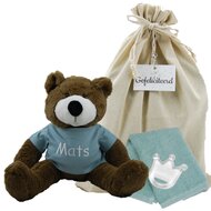 Knuffel Beer Vic Brown met naam op stonegreen shirtje Knuffel Beer Vic Brown met naam op stonegreen shirtje