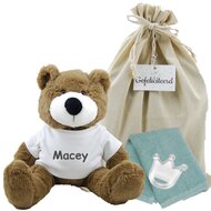 Knuffel Beer Vic Brown met naam op ecru shirtje Knuffel Beer Vic Brown met naam op ecru shirtje