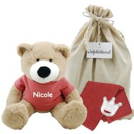 Knuffel Beer Vic Cream met naam op copper shirtje Knuffel Beer Vic Cream met naam op copper shirtje