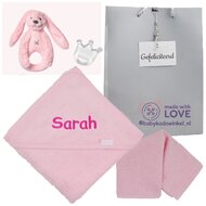 Badcape babyroze met naam Badcape babyroze met naam