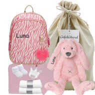 Rugtas Zebra Pink met knuffel Rabbit Pink met naam