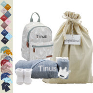 Rugtas Goose grey Kraamcadeau met naam
