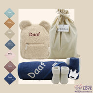 Rugtas Teddy Naturel Kraamcadeau met naam