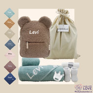 Rugtas Teddy Clay Kraamcadeau met naam