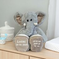 Knuffel Olifant Luka 45 cm met geboortegegevens afbeelding