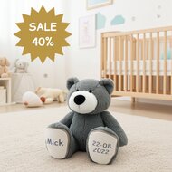 Knuffel Beer Vic Grey met naam en datum afbeelding