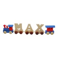 Babykado Houten naamtreintje blauw rood