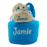 Funnies Handdoekentaart En Knuffeldoekje Turquoise Met Naam funnies kopen in de aanbieding