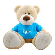 Funnies Knuffel Beer Met Naamborduring Op Turquoise Shirtje funnies kopen in de aanbieding
