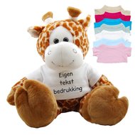 Funnies Knuffel Giraf Met Eigen Tekst Bedrukking Shirtje funnies kopen in de aanbieding