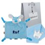 Labeldoekje hondje babyblauw met naam
