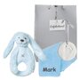 Rammelaar Rabbit Richie Blue met naam op monddoekje