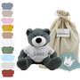 Knuffel Beer Vic Grey met naam op shirtje
